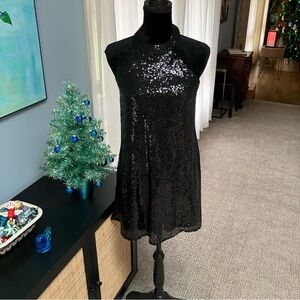 Womens One Clothing Size S Black Sequin Sleeveless Key Hole , High- Neck Dress
